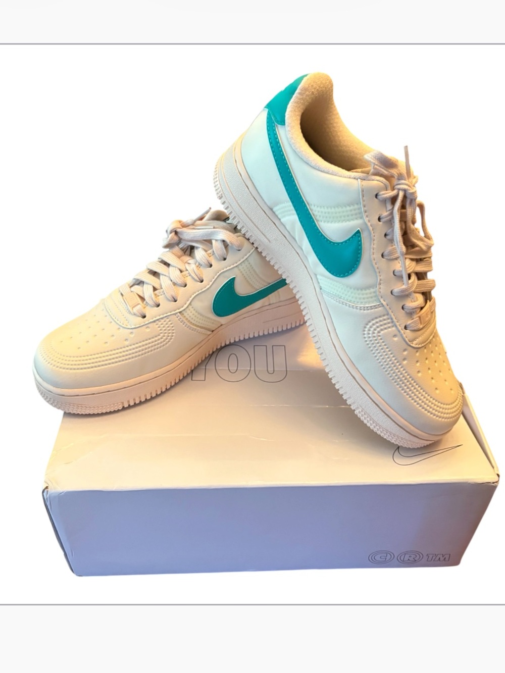 Nike Air Force 1 Low “Nike By You” Custom – White/Teal Size Men 7/Woman 8.5